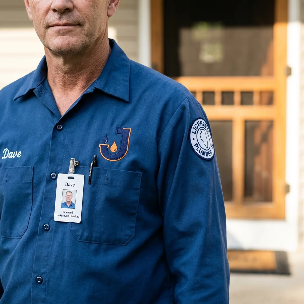 Licensed plumber showing ID badge in Elwood, NJ