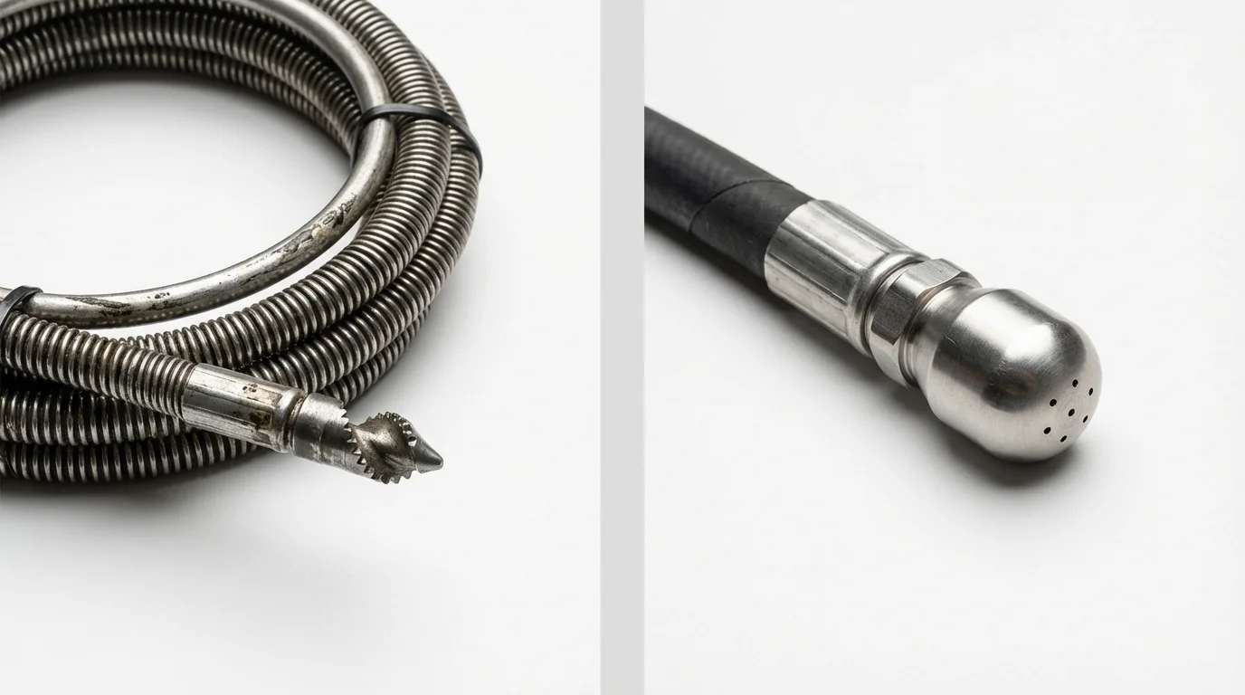 Drain snake cable and hydro jetting nozzle used for drain cleaning in Elwood, NJ