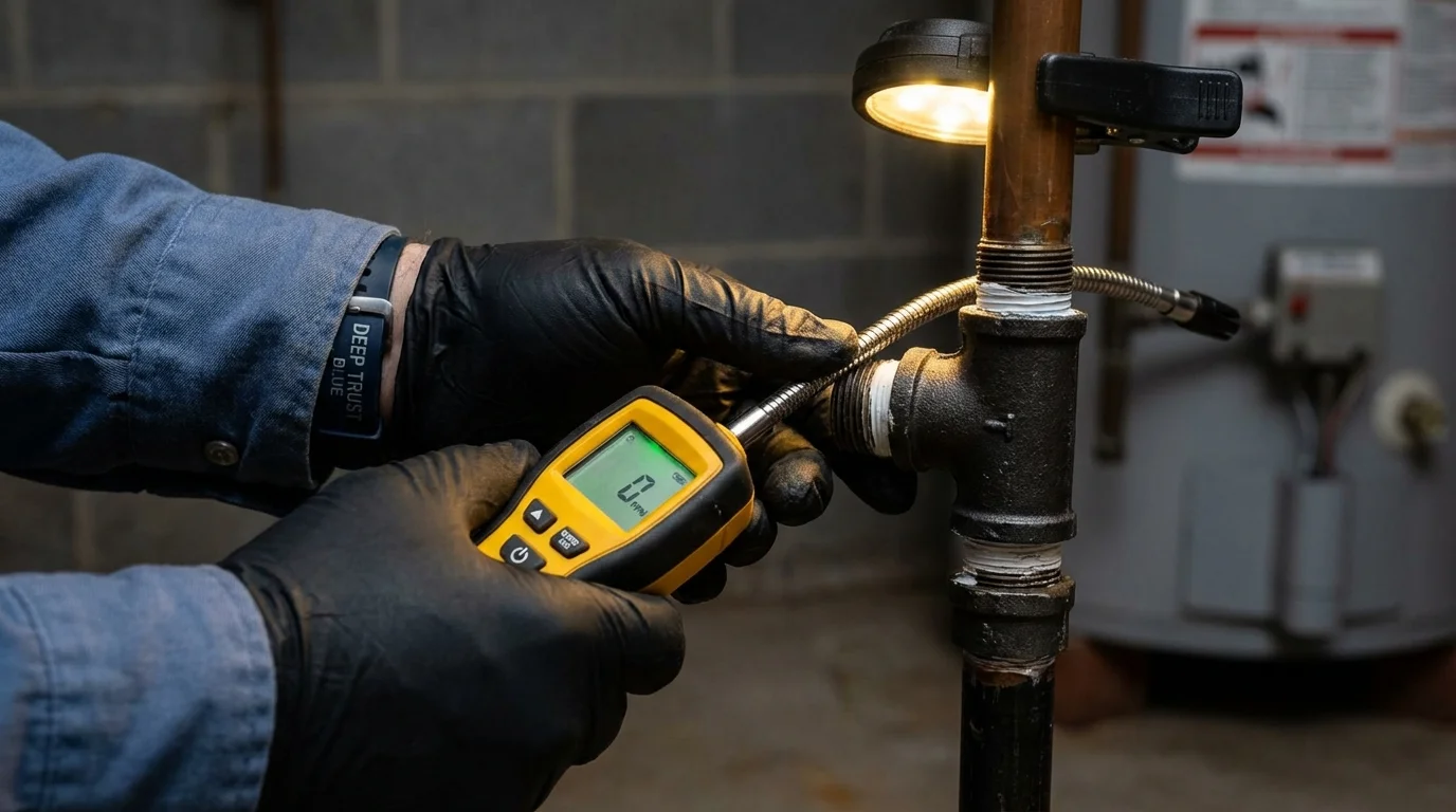 Gas leak detection with electronic sniffer by Johns Plumbing LLC in Elwood