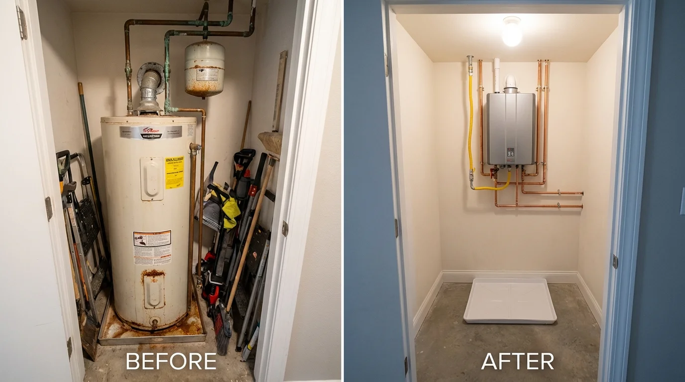 Tank water heater versus wall-mounted tankless unit comparison for Elwood, NJ homeowners