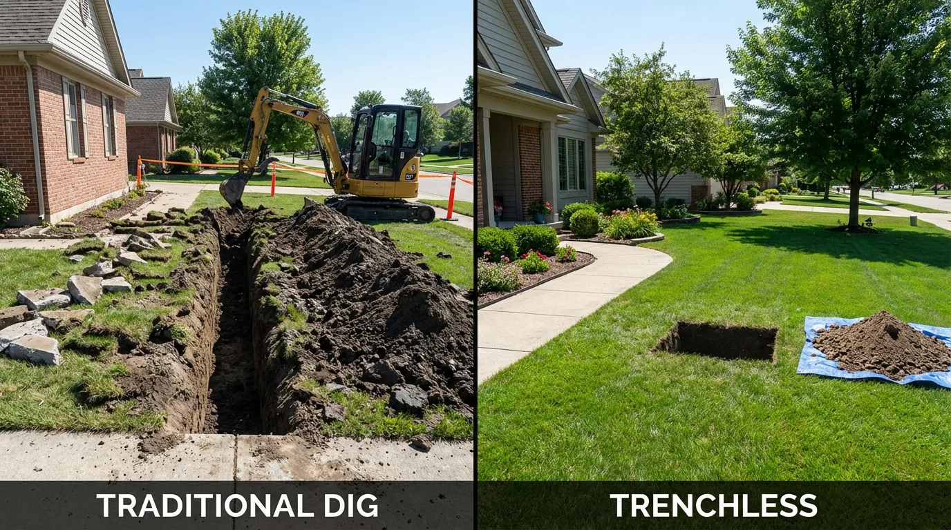 Trenchless sewer repair with minimal yard damage versus traditional excavation in Elwood, NJ